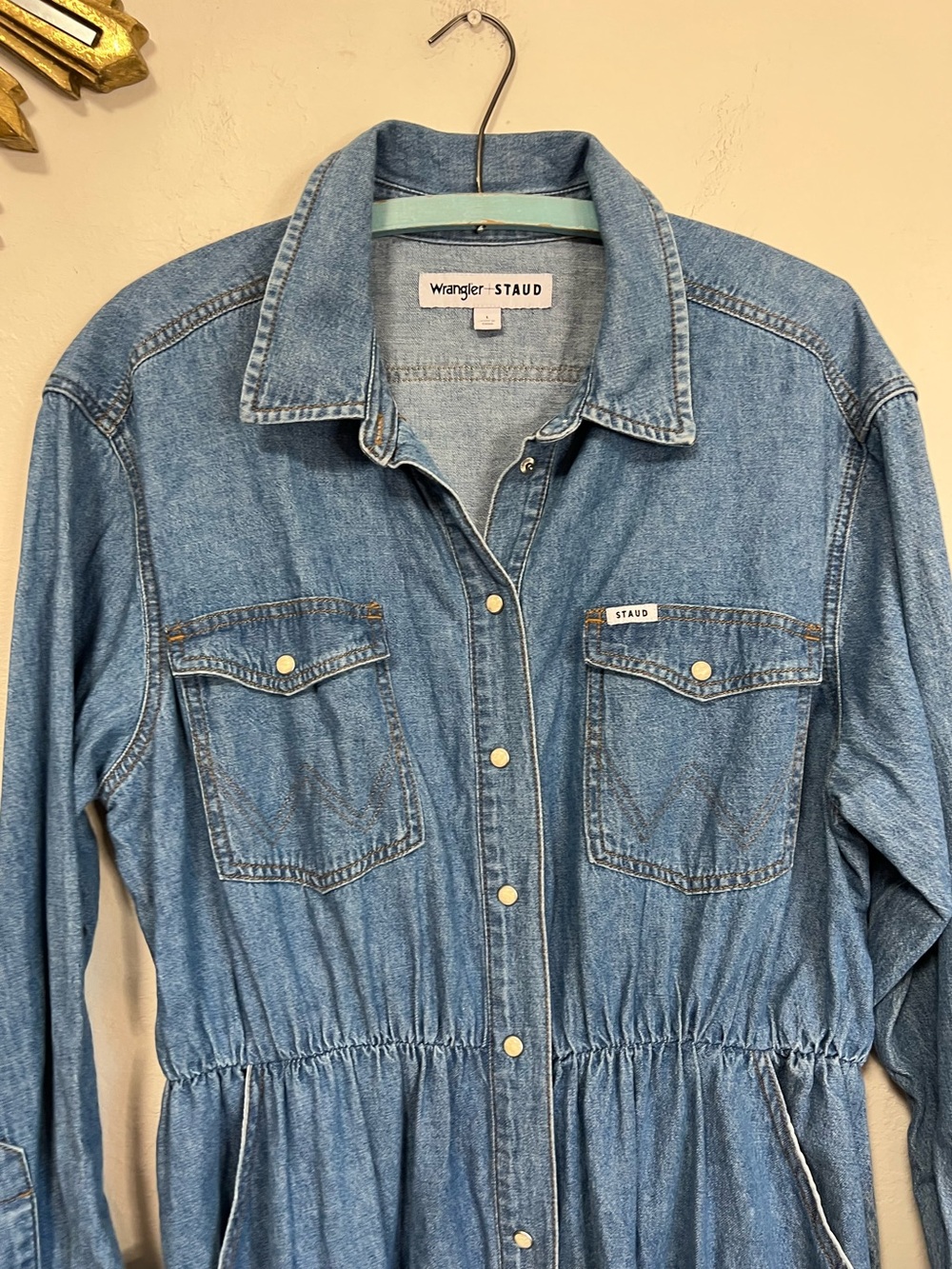 Wrangler + Staud Denim Button-Front Midi Shirt Dress - Picture 7 of 13